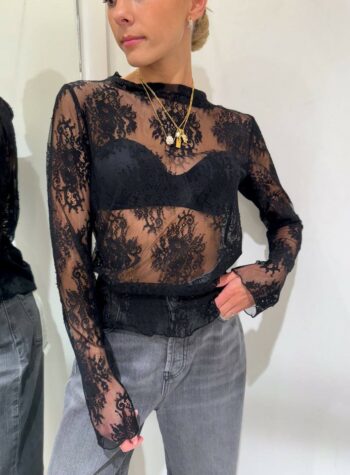 Shop Online Maglietta con pizzo trasparente nera HaveOne