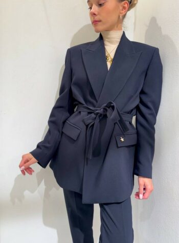 Shop Online Blazer blu oversize aperto con cintura Souvenir