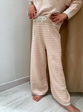 Shop Online Pantalone palazzo check in maglia burro e rosa Lil' Atelier
