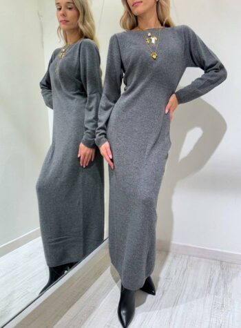 Shop Online Vestito girocollo grigio in maglia lungo Kontatto