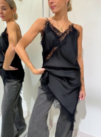 Shop Online Vestito satin nero con pizzo Susy Mix
