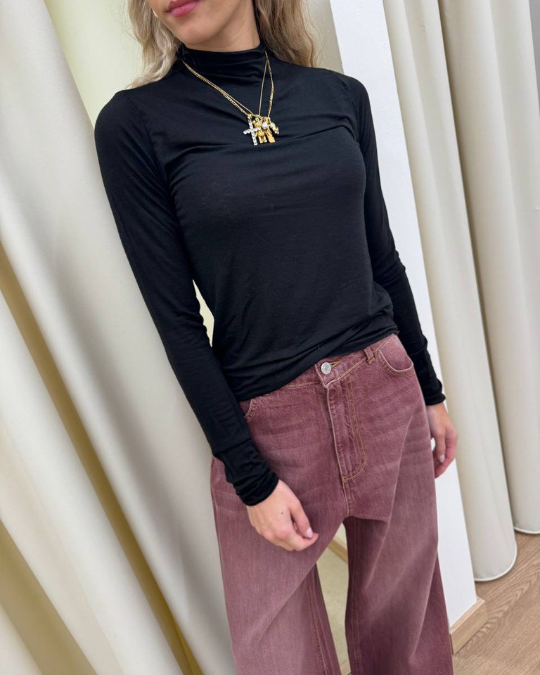 Maglia nera collo cratere misto cachemire HaveOne Shop Online Maglia nera collo cratere misto cachemire HaveOne