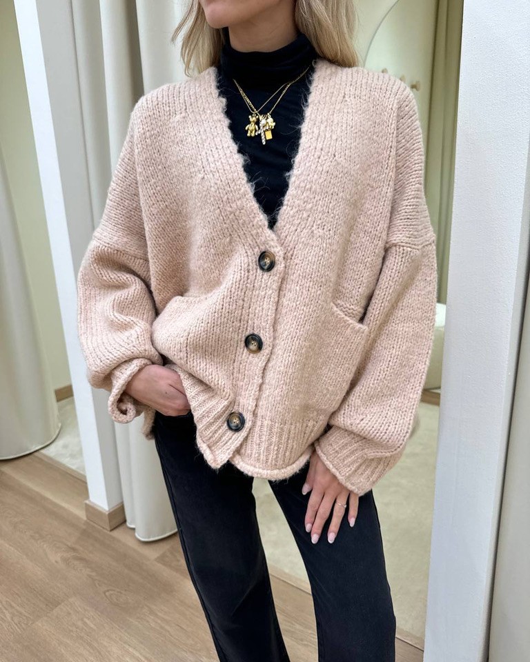 Cardigan oversize in maglia inglese rosa cipria Vicolo Shop Online Cardigan oversize in maglia inglese rosa cipria Vicolo
