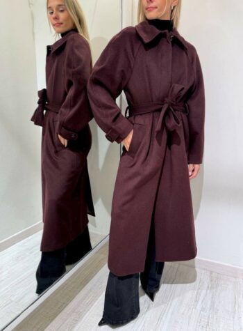 Cappotto bordeaux lungo con fusciacca Kontatto Shop Online Cappotto bordeaux lungo con fusciacca Kontatto