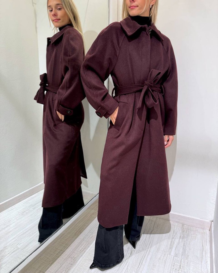 Cappotto bordeaux lungo con fusciacca Kontatto Shop Online Cappotto bordeaux lungo con fusciacca Kontatto