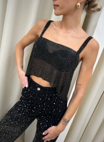 Shop Online Top cetus nero con strass Twentyfourhaitch