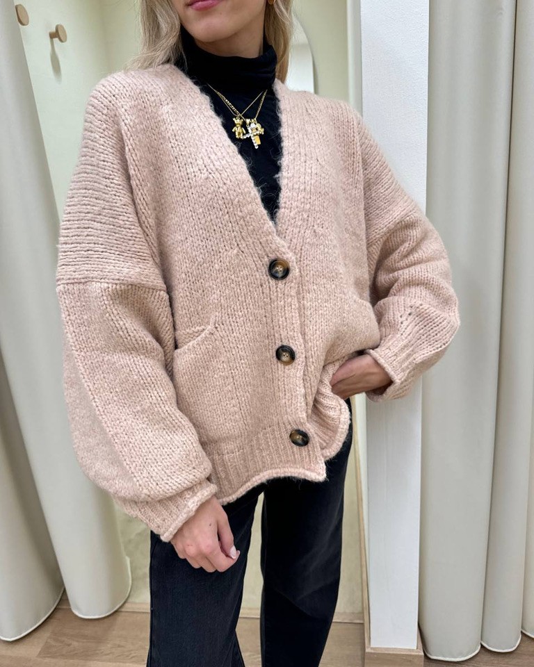 Cardigan oversize in maglia inglese rosa cipria Vicolo Shop Online Cardigan oversize in maglia inglese rosa cipria Vicolo