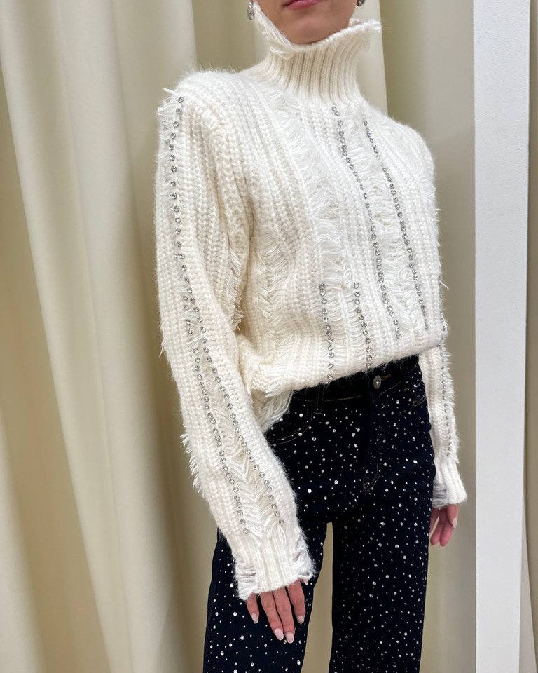 Maglione Laura burro con strass e rotture Odì Odì Shop Online Maglione Laura burro con strass e rotture Odì Odì