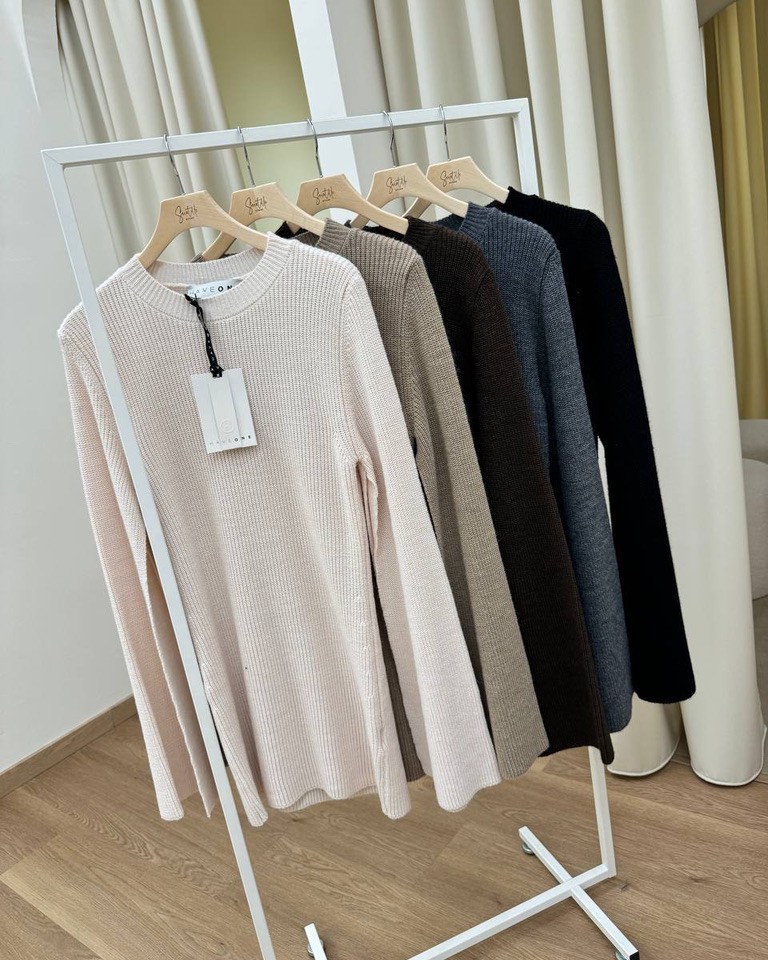 Vestito corto in maglia antracite manica aperta HaveOne Shop Online Vestito corto in maglia antracite manica aperta HaveOne