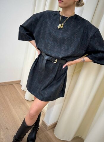 Vestito t-shirt check antracite con cintura HaveOne Shop Online Vestito t-shirt check antracite con cintura HaveOne