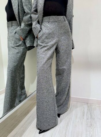 Shop Online Pantalone palazzo grigio con paillettes e perle Vicolo