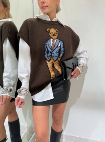 Shop Online Gilet oversize moro con orso HaveOne