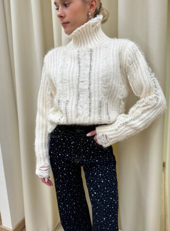Shop Online Maglione Laura burro con strass e rotture Odì Odì