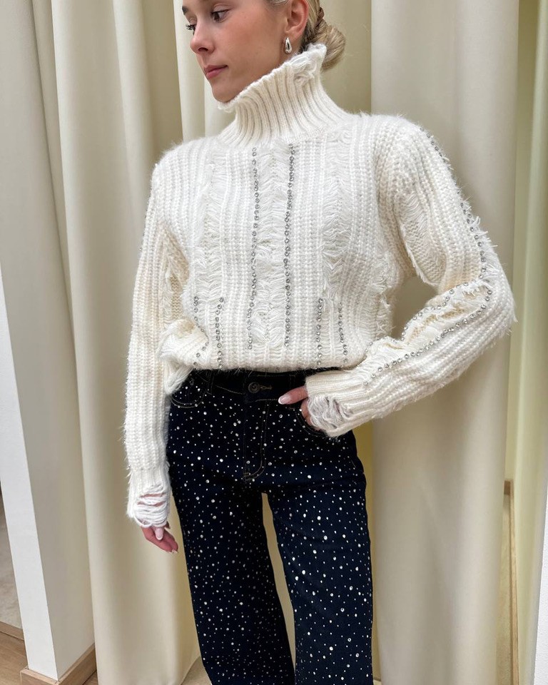 Maglione Laura burro con strass e rotture Odì Odì Shop Online Maglione Laura burro con strass e rotture Odì Odì