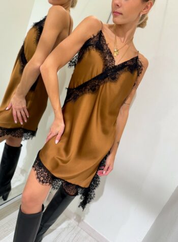Shop Online Vestito satin tabacco con pizzo Susy Mix