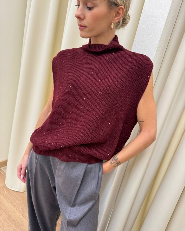 Gilet oversize bordeaux con micro paillettes HaveOne Shop Online Gilet oversize bordeaux con micro paillettes HaveOne
