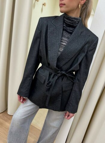 Shop Online Blazer grigio spigato con cintura AnnaRita N