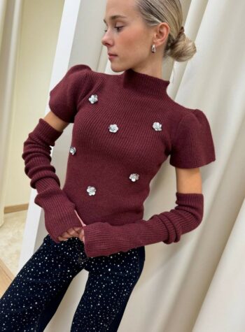 Shop Online Maglia Barolo bordeaux con manicotti Odì Odì