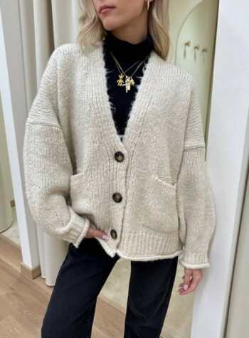 Cardigan oversize in maglia inglese burro Vicolo Shop Online Cardigan oversize in maglia inglese burro Vicolo