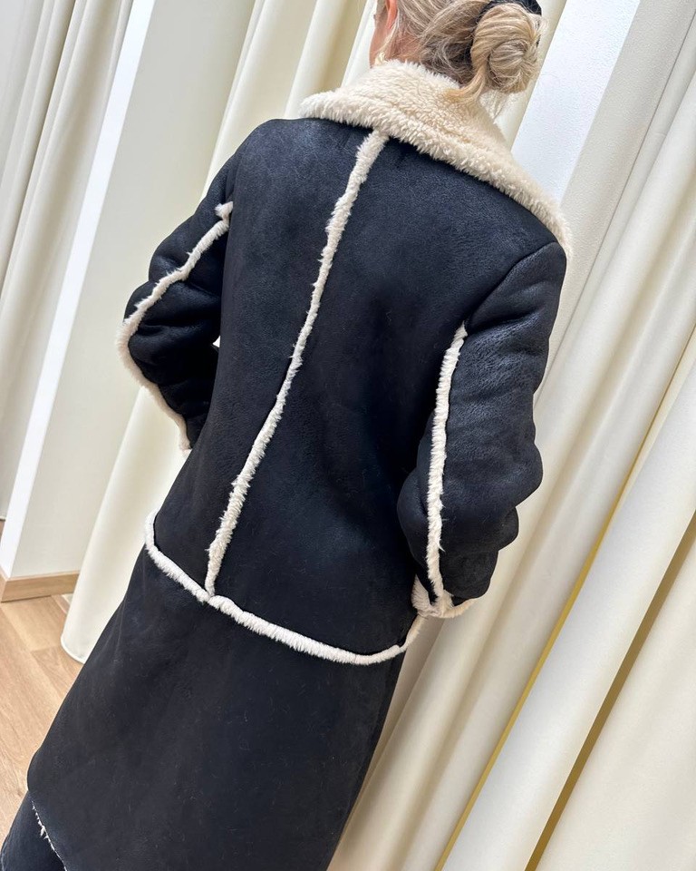 Giubbotto eco montone lungo nero HaveOne Shop Online Giubbotto eco montone lungo nero HaveOne