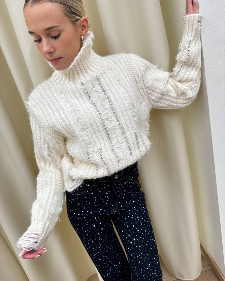 Maglione Laura burro con strass e rotture Odì Odì Shop Online Maglione Laura burro con strass e rotture Odì Odì