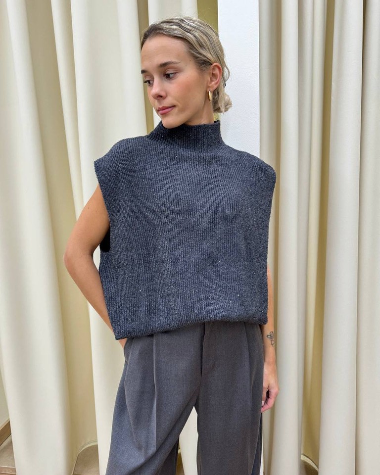 Gilet oversize grigio con micro paillettes HaveOne Shop Online Gilet oversize grigio con micro paillettes HaveOne