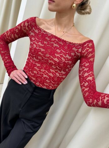 Shop Online Body in pizzo rosso scollo barca Revise