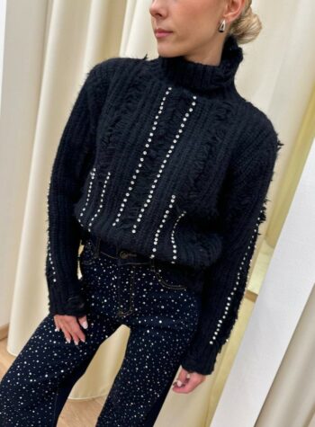 Shop Online Maglione Laura nero con strass e rotture Odì Odì