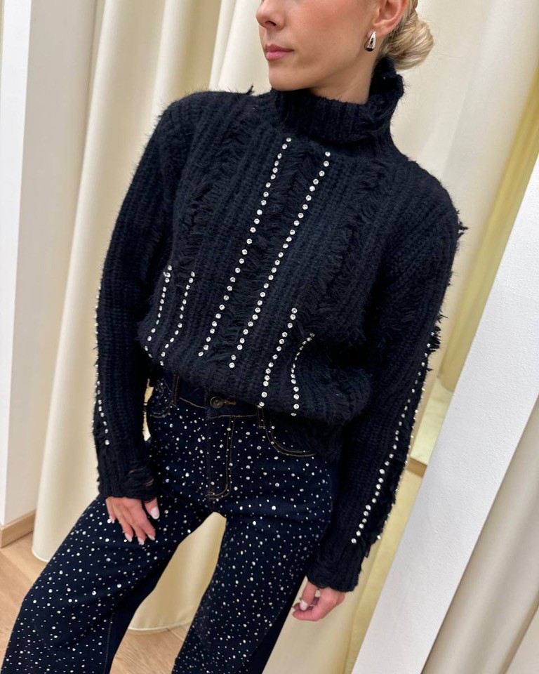 Maglione Laura nero con strass e rotture Odì Odì Shop Online Maglione Laura nero con strass e rotture Odì Odì