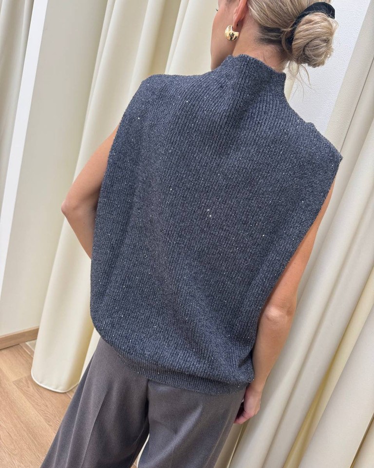 Gilet oversize grigio con micro paillettes HaveOne Shop Online Gilet oversize grigio con micro paillettes HaveOne