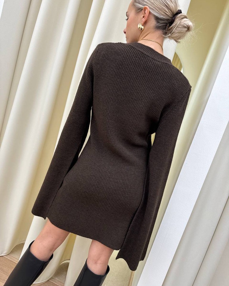 Vestito corto in maglia moro manica aperta HaveOne Shop Online Vestito corto in maglia moro manica aperta HaveOne