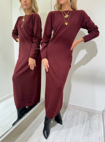 Shop Online Vestito girocollo bordeaux in maglia lungo Kontatto