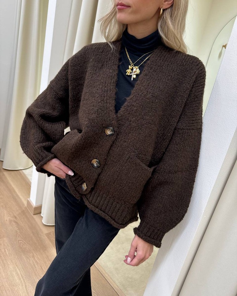 Cardigan oversize in maglia inglese moro Vicolo Shop Online Cardigan oversize in maglia inglese moro Vicolo