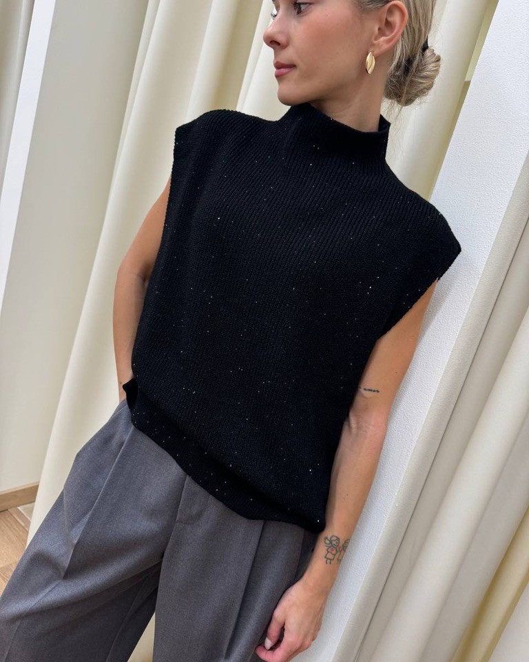 Gilet oversize nero con micro paillettes HaveOne Shop Online Gilet oversize nero con micro paillettes HaveOne