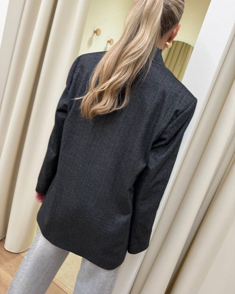 Blazer grigio spigato con cintura AnnaRita N Shop Online Blazer grigio spigato con cintura AnnaRita N