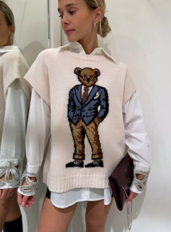 Shop Online Gilet oversize burro con orso HaveOne