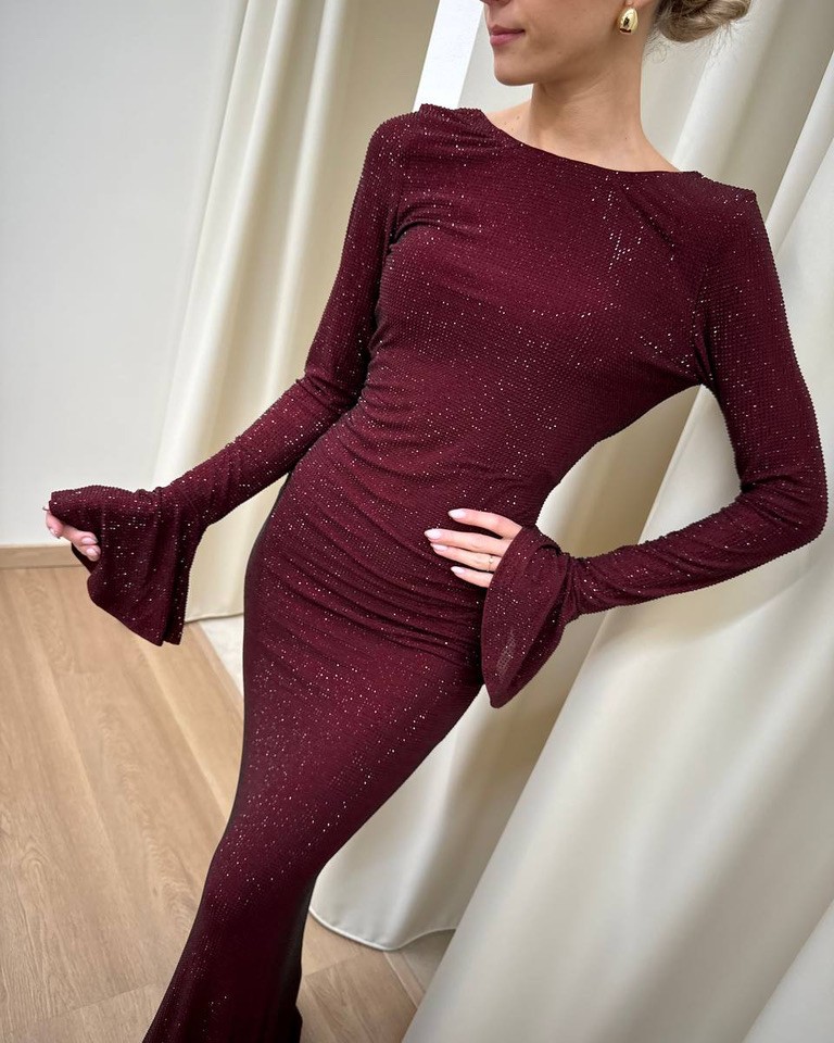 Vestito lungo Algedi con strass prugna Twentyfourhaitch Shop Online Vestito lungo Algedi con strass prugna Twentyfourhaitch