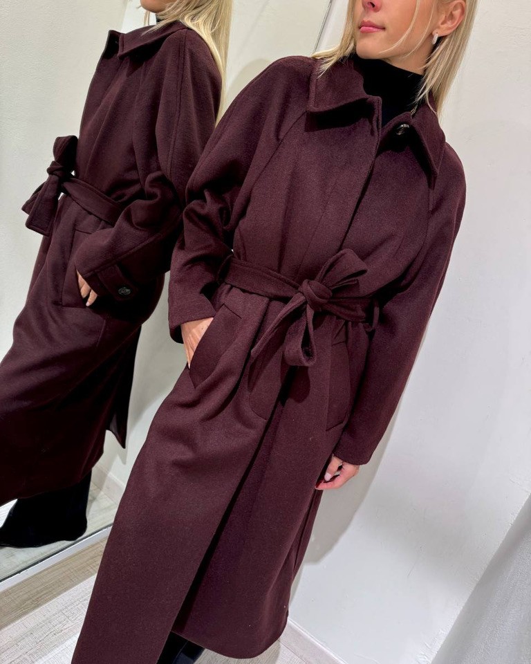 Cappotto bordeaux lungo con fusciacca Kontatto Shop Online Cappotto bordeaux lungo con fusciacca Kontatto