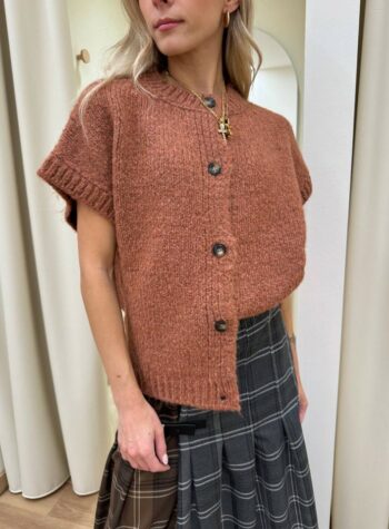 Cardigan smanicato oversize in maglia inglese blush Vicolo Shop Online Cardigan smanicato oversize in maglia inglese blush Vicolo