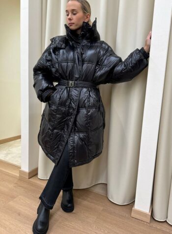 Piumino lungo nero con cintura HaveOne Shop Online Piumino lungo nero con cintura HaveOne