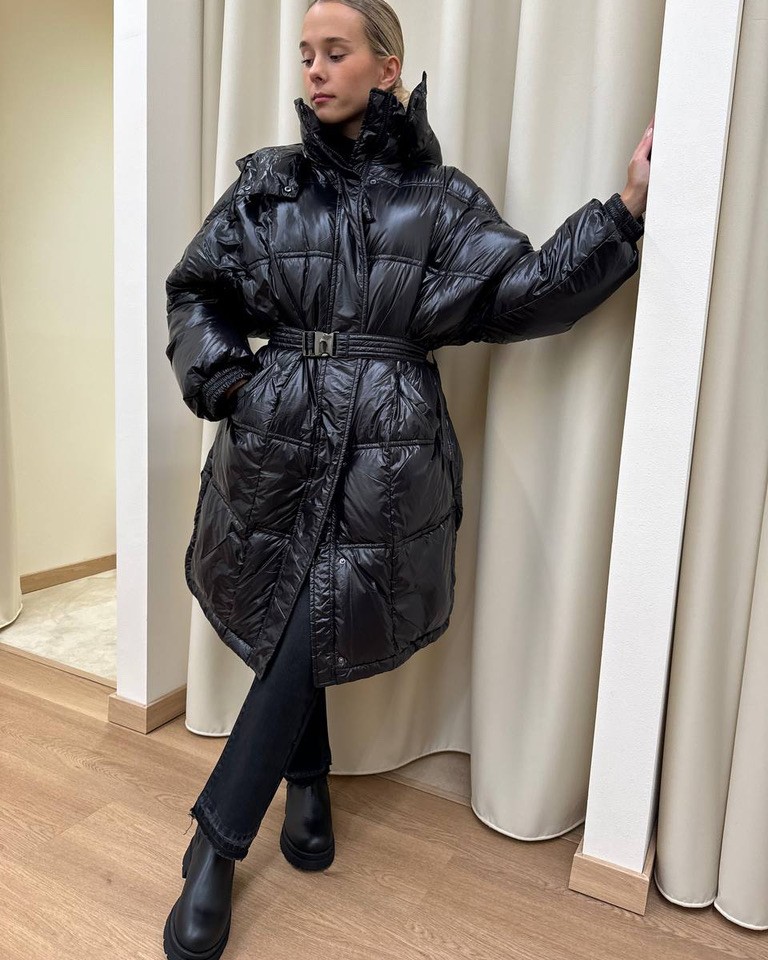 Piumino lungo nero con cintura HaveOne Shop Online Piumino lungo nero con cintura HaveOne