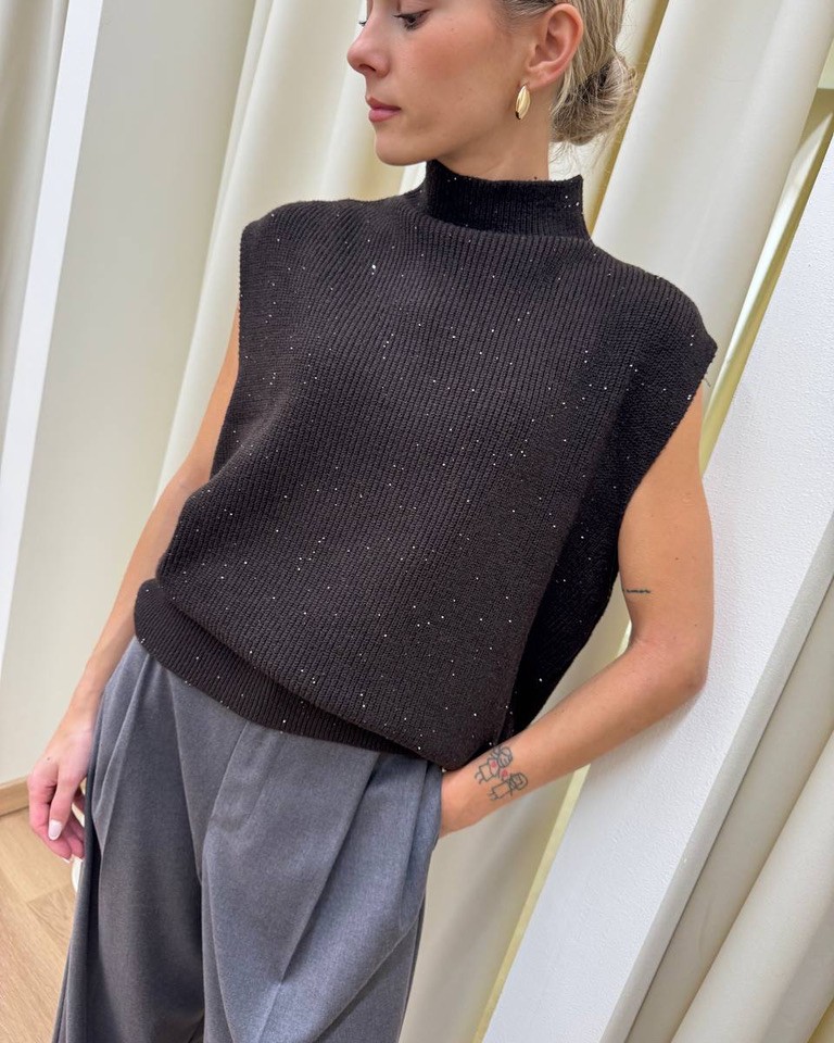 Gilet oversize moro con micro paillettes HaveOne Shop Online Gilet oversize moro con micro paillettes HaveOne