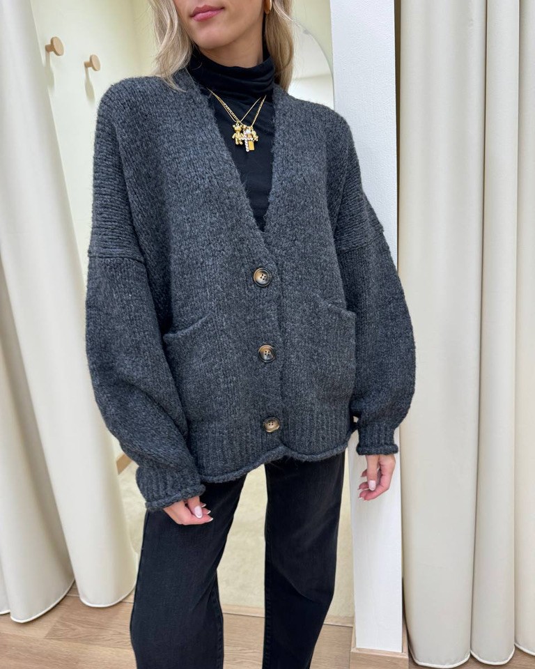 Cardigan oversize in maglia inglese antracite Vicolo Shop Online Cardigan oversize in maglia inglese antracite Vicolo