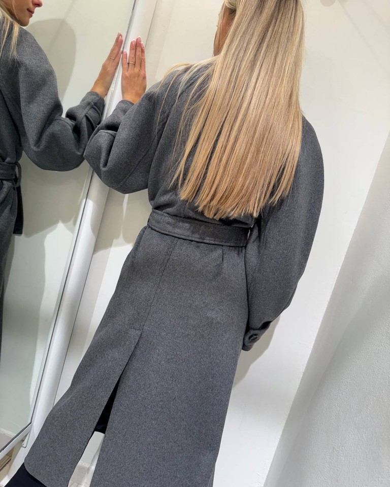 Cappotto grigio lungo con fusciacca Kontatto Shop Online Cappotto grigio lungo con fusciacca Kontatto