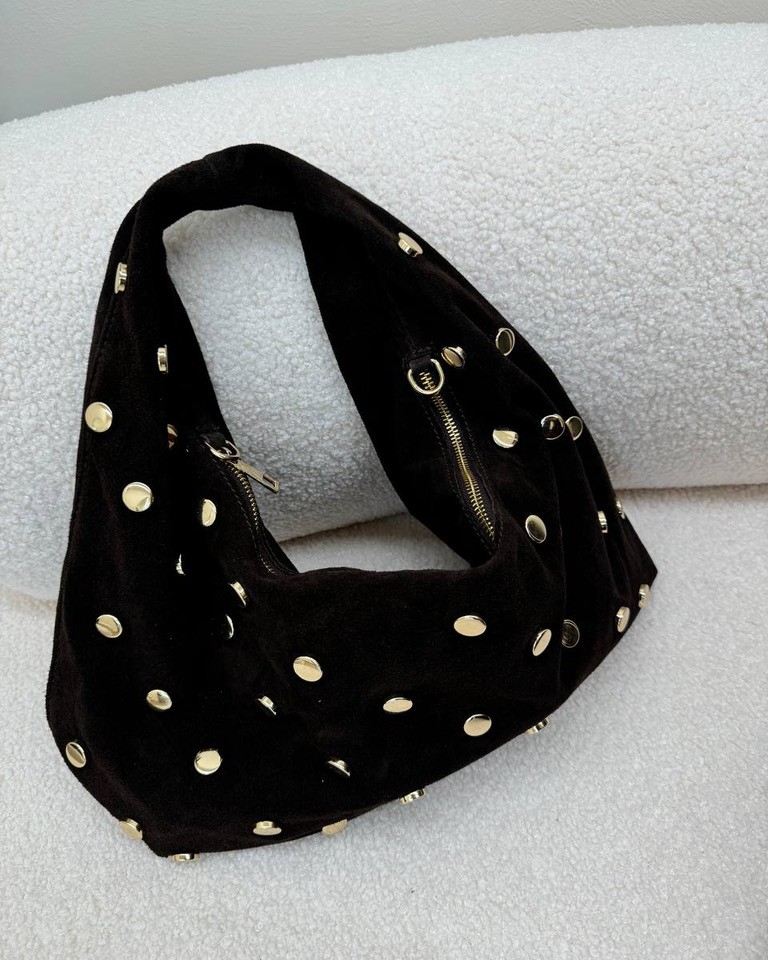 Borsa luna in camoscio moro con borchie Shop Online Borsa luna in camoscio moro con borchie