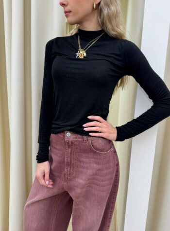 Shop Online Maglia nera collo cratere misto cachemire HaveOne