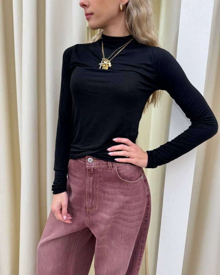 Maglia nera collo cratere misto cachemire HaveOne Shop Online Maglia nera collo cratere misto cachemire HaveOne