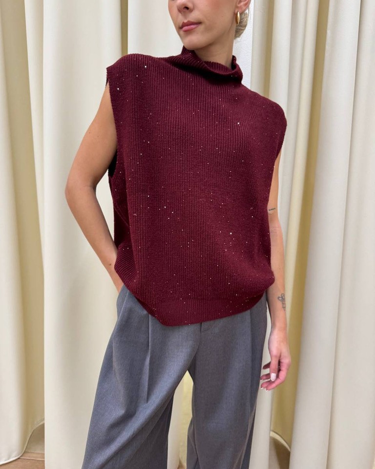 Gilet oversize bordeaux con micro paillettes HaveOne Shop Online Gilet oversize bordeaux con micro paillettes HaveOne