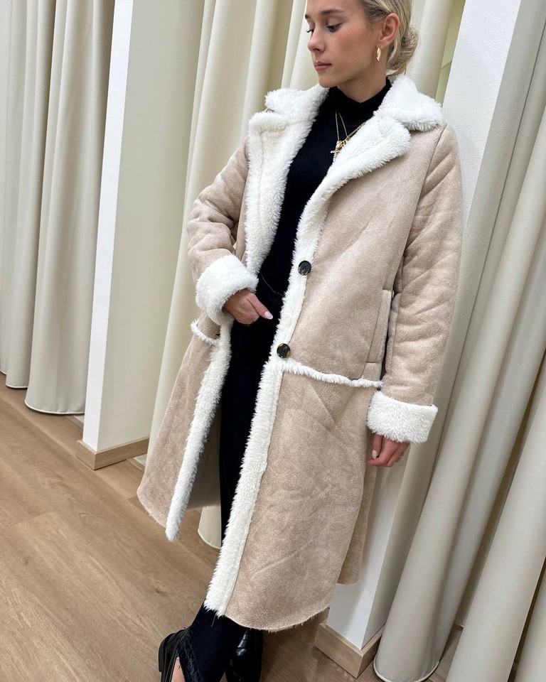 Giubbotto eco montone lungo beige HaveOne Shop Online Giubbotto eco montone lungo beige HaveOne