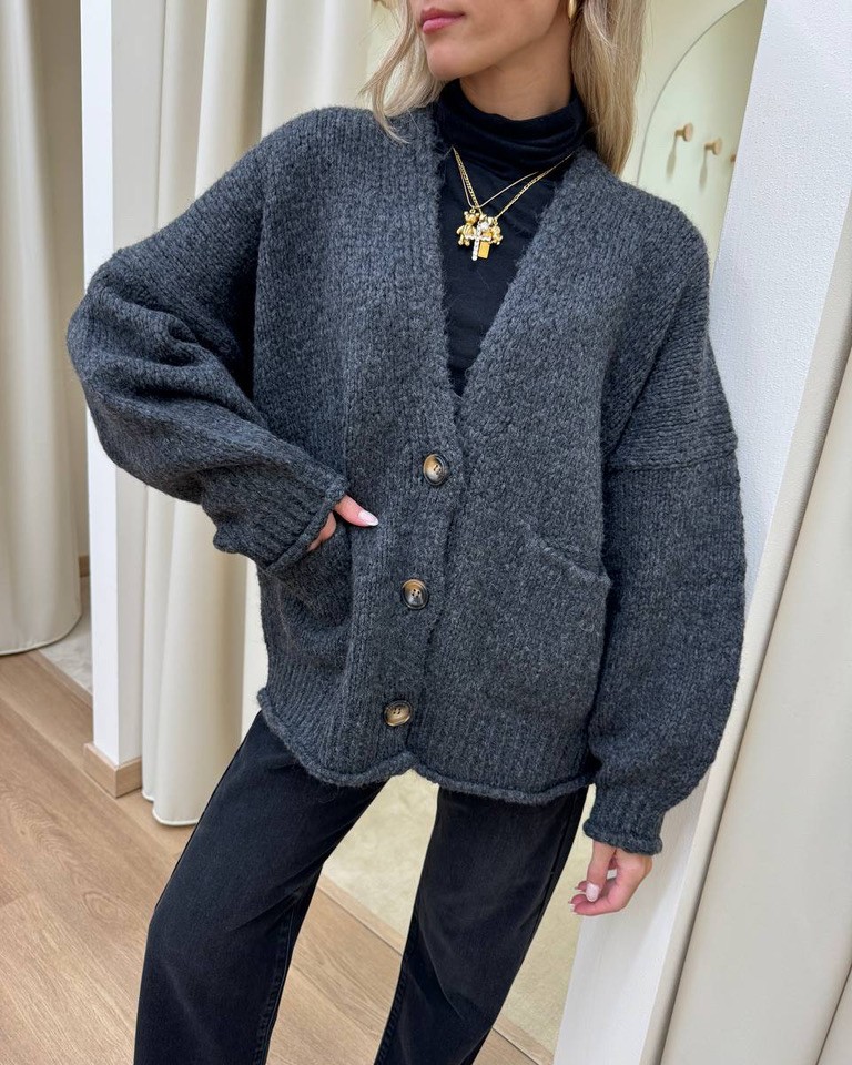 Cardigan oversize in maglia inglese antracite Vicolo Shop Online Cardigan oversize in maglia inglese antracite Vicolo